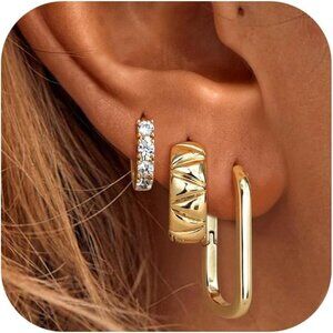 🆕 Women Gold Trendy Small Hoop Earrings Twisted Huggie Thick Open Chunky Stacks